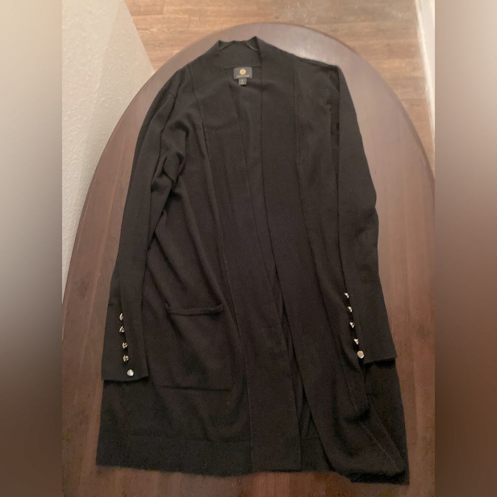 JM Collection Cardigan Sweater Top Wrap Shawl Black Long Sleeve Pockets Medium M